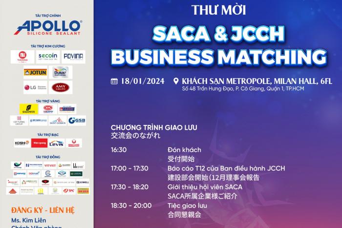NGÀY 18/01 TỚI ĐÂY SẼ TỔ CHỨC CHƯƠNG TRÌNH SACA & JCCH BUSINESS MATCHING