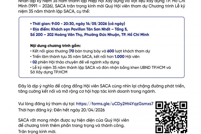 ĐĂNG KÝ THAM DỰ CHƯƠNG TRÌNH KỶ NIỆM 35 NĂM THÀNH LẬP SACA
