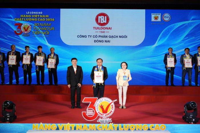 CÔNG TY CỔ PHẦN GẠCH NGÓI ĐỒNG NAI – TUILDONAI VINH DỰ ĐẠT DANH HIỆU HÀNG VIỆT NAM CHẤT LƯỢNG CAO 2026