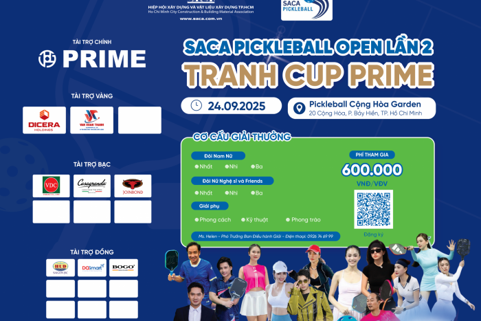 SACA PICKLEBALL OPEN LẦN THỨ 2 – TRANH CUP PRIME 2025: GIẢI ĐẤU THỂ THAO – GIAO LƯU – KẾT NỐI