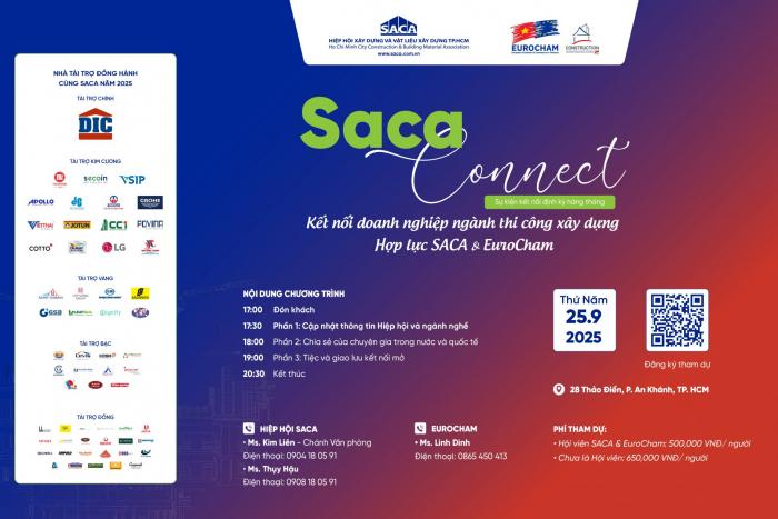 NGÀY 25.09: HIỆP HỘI SACA SẼ TỔ CHỨC CHƯƠNG TRÌNH SACA CONNECT CHỦ ĐỀ KẾT NỐI DOANH NGHIỆP NGÀNH THI CÔNG XÂY DỰNG – HỢP LỰC SACA & EUROCHAM