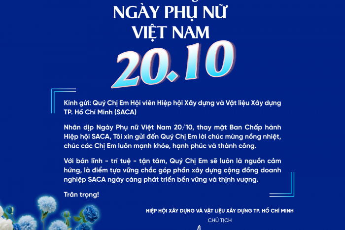 THIỆP CHÚC MỪNG NGÀY PHỤ NỮ VIỆT NAM 20.10 CỦA CHỦ TỊCH HIỆP HỘI SACA