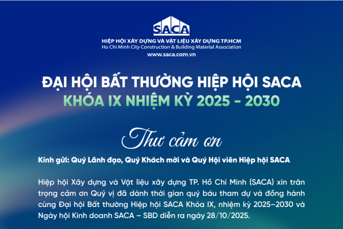 THƯ CẢM ƠN ĐẠI HỘI BẤT THƯỜNG HIỆP HỘI SACA KHOÁ IX NHIỆM KỲ 2025 - 2030
