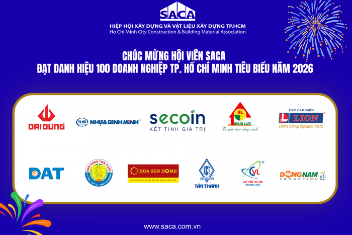 HIỆP HỘI SACA CHÚC MỪNG HỘI VIÊN ĐẠT DANH HIỆU “100 DOANH NGHIỆP TP. HỒ CHÍ MINH TIÊU BIỂU NĂM 2026”